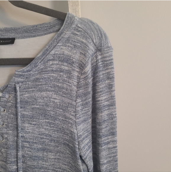 White House Black Market XS spacedye knit plaid layers lace up sweater - Picture 2 of 5